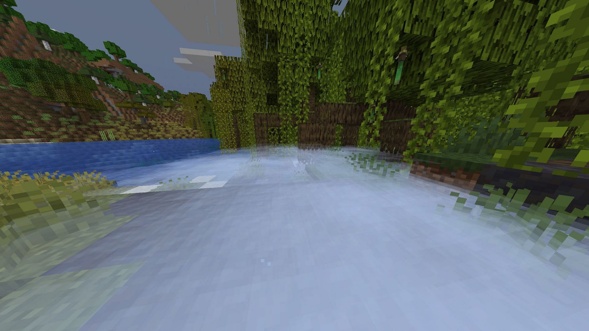 Particle rain replaces rain and other weather effects, along with adding some new visuals (Image via Sportskeeda Gaming || Mojang Studios)